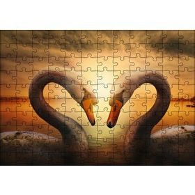 Cakapuzzle Günbatımı Göl Kuğular Kalp Mdf 120 Parça Puzzle