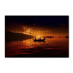 Cakapuzzle Günbatımı Göldeki Sandal ve 4 Adam 120 Parça Ahşap Puzzle