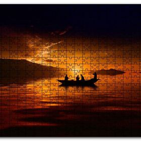Cakapuzzle Günbatımı Göldeki Sandal ve 4 Adam Mdf 1000 Parça Puzzle