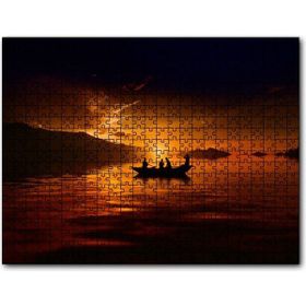 Cakapuzzle Günbatımı Göldeki Sandal ve 4 Adam Mdf 1000 Parça Puzzle