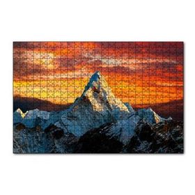 Cakapuzzle Günbatımı Kızıl Gökyüzü ve Karlı Zirve 120 Parça Ahşap Puzzle