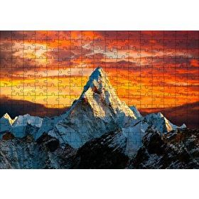 Cakapuzzle Günbatımı Kızıl Gökyüzü ve Karlı Zirve 120 Parça Ahşap Puzzle