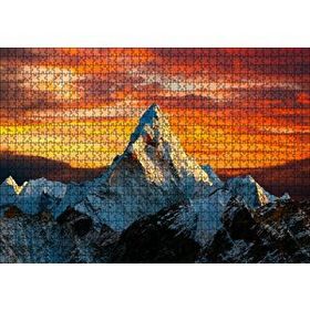 Cakapuzzle Günbatımı Kızıl Gökyüzü ve Karlı Zirve 120 Parça Ahşap Puzzle