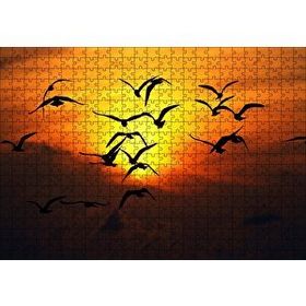 Cakapuzzle Günbatımı Kuşlar Silüet 120 Parça Ahşap Puzzle
