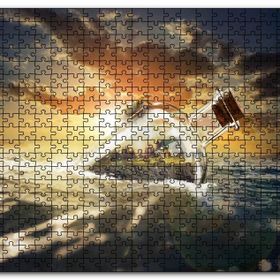 Cakapuzzle Günbatımı Okyanus Şişe Yengeç ve Kumsal Evi Mdf 1000 Parça Puzzle
