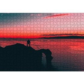 Cakapuzzle Günbatımı Sahil Kayalıklar ve Yalnız Adam Silüeti 120 Parça Ahşap Puzzle