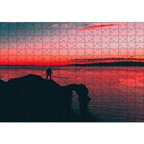 Cakapuzzle Günbatımı Sahil Kayalıklar ve Yalnız Adam Silüeti 120 Parça Ahşap Puzzle