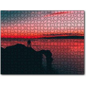 Cakapuzzle Günbatımı Sahil Kayalıklar Yalnız Adam Silüeti Mdf 255 Parça Puzzle