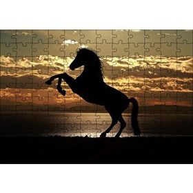 Cakapuzzle Günbatımı Şahlanmış At Silüeti Mdf 120 Parça Puzzle