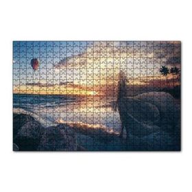 Cakapuzzle Günbatımı Sıcak Hava Balonu Sahil ve Kadın 120 Parça Ahşap Puzzle