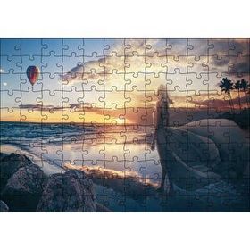 Cakapuzzle Günbatımı Sıcak Hava Balonu Sahil ve Kadın 120 Parça Ahşap Puzzle
