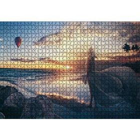 Cakapuzzle Günbatımı Sıcak Hava Balonu Sahil ve Kadın Mdf 1000 Parça Puzzle