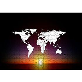Cakapuzzle Günbatımı ve Dünya Haritası 120 Parça Ahşap Puzzle