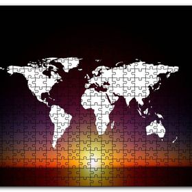 Cakapuzzle Günbatımı ve Dünya Haritası Mdf 500 Parça Puzzle