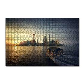 Cakapuzzle Günbatımı Yüzen Ev ve Gökdelenler 120 Parça Ahşap Puzzle
