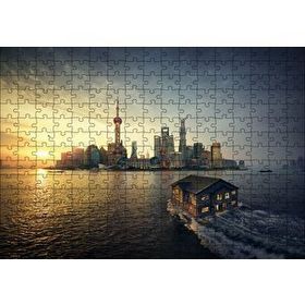 Cakapuzzle Günbatımı Yüzen Ev ve Gökdelenler 120 Parça Ahşap Puzzle