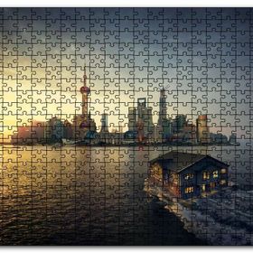 Cakapuzzle Günbatımı Yüzen Ev ve Gökdelenler Mdf 120 Parça Puzzle