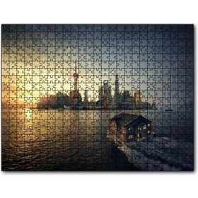 Cakapuzzle Günbatımı Yüzen Ev ve Gökdelenler Mdf 255 Parça Puzzle