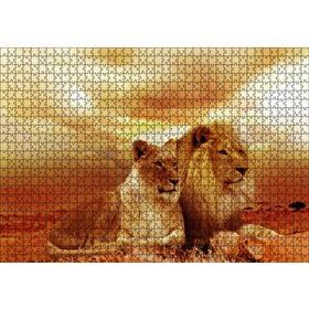 Cakapuzzle Günbatımında Aslan Çifti Mdf 1000 Parça Puzzle