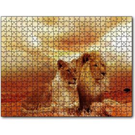 Cakapuzzle Günbatımında Aslan Çifti Mdf 500 Parça Puzzle
