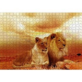 Cakapuzzle Günbatımında Aslan Çifti Mdf 500 Parça Puzzle