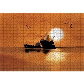 Cakapuzzle Günbatımında Balıkçı Tekneleri ve Martılar 120 Parça Ahşap Puzzle