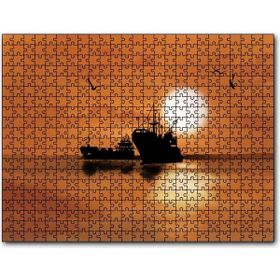 Cakapuzzle Günbatımında Balıkçı Tekneleri ve Martılar Mdf 120 Parça Puzzle