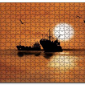 Cakapuzzle Günbatımında Balıkçı Tekneleri ve Martılar Mdf 255 Parça Puzzle