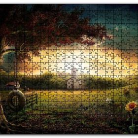 Cakapuzzle Günbatımında Bulutlar Kilise ve Çayırlar Mdf 120 Parça Puzzle