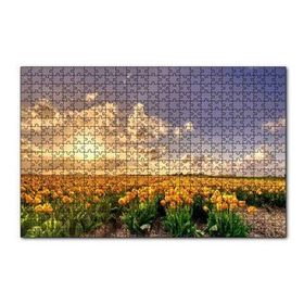 Cakapuzzle Günbatımında Bulutlar ve Sarı Laleler 120 Parça Ahşap Puzzle