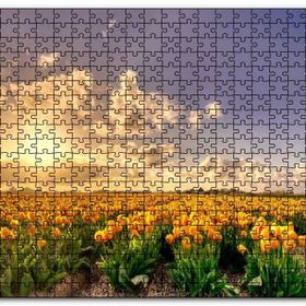 Cakapuzzle Günbatımında Bulutlar ve Sarı Laleler Mdf 120 Parça Puzzle