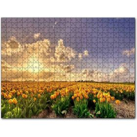 Cakapuzzle Günbatımında Bulutlar ve Sarı Laleler Mdf 120 Parça Puzzle