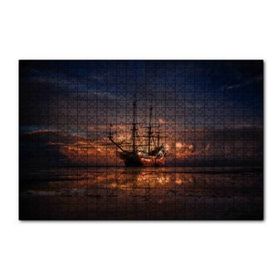 Cakapuzzle Günbatımında Dev Kalyon ve Kızıl Mor Bulutlar 120 Parça Ahşap Puzzle