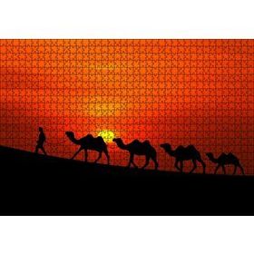 Cakapuzzle Günbatımında Develeri Çeken Adam 120 Parça Ahşap Puzzle