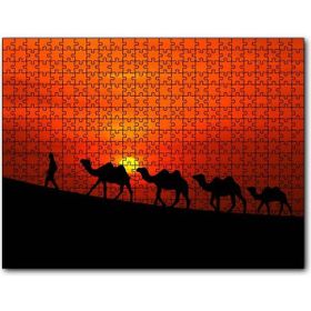 Cakapuzzle Günbatımında Develeri Çeken Adam Mdf 120 Parça Puzzle