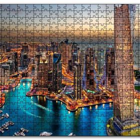 Cakapuzzle Günbatımında Gökdelenler ve Şehir Işıkları Mdf 1000 Parça Puzzle