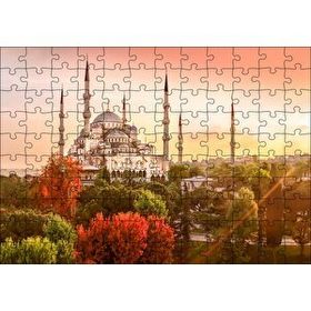 Cakapuzzle Günbatımında İstanbul Camisi ve Sonbahar Renkleri 120 Parça Ahşap Puzzle