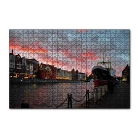 Cakapuzzle Günbatımında Kanal Binalar ve Gemi 120 Parça Ahşap Puzzle