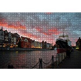 Cakapuzzle Günbatımında Kanal Binalar ve Gemi 120 Parça Ahşap Puzzle