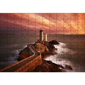 Cakapuzzle Günbatımında Kayalıklar ve Deniz Feneri 120 Parça Ahşap Puzzle