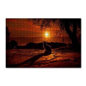 Cakapuzzle Günbatımında Kedi Silüeti 120 Parça Ahşap Puzzle