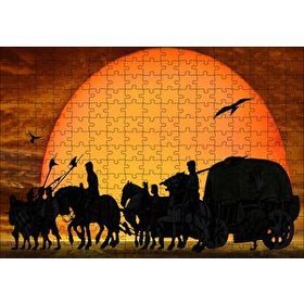 Cakapuzzle Günbatımında Kervan Silüeti ve Akbabalar 120 Parça Ahşap Puzzle