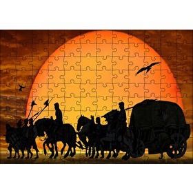 Cakapuzzle Günbatımında Kervan Silüeti ve Akbabalar 120 Parça Ahşap Puzzle