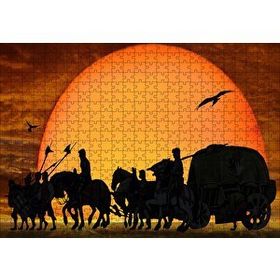 Cakapuzzle Günbatımında Kervan Silüeti ve Akbabalar 120 Parça Ahşap Puzzle