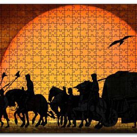 Cakapuzzle Günbatımında Kervan Silüeti ve Akbabalar Mdf 500 Parça Puzzle
