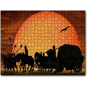 Cakapuzzle Günbatımında Kervan Silüeti ve Akbabalar Mdf 500 Parça Puzzle