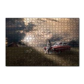 Cakapuzzle Günbatımında Kız Araba Kuzu ve Bulutlu Gökler 120 Parça Ahşap Puzzle
