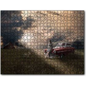 Cakapuzzle Günbatımında Kız Araba Kuzu ve Bulutlu Gökler Mdf 255 Parça Puzzle
