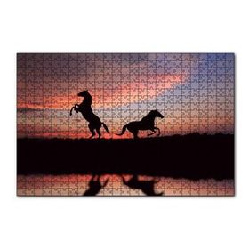 Cakapuzzle Günbatımında Kızıl Gökler ve Bir Çift At 120 Parça Ahşap Puzzle