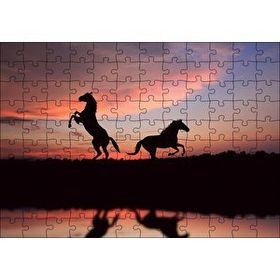 Cakapuzzle Günbatımında Kızıl Gökler ve Bir Çift At 120 Parça Ahşap Puzzle